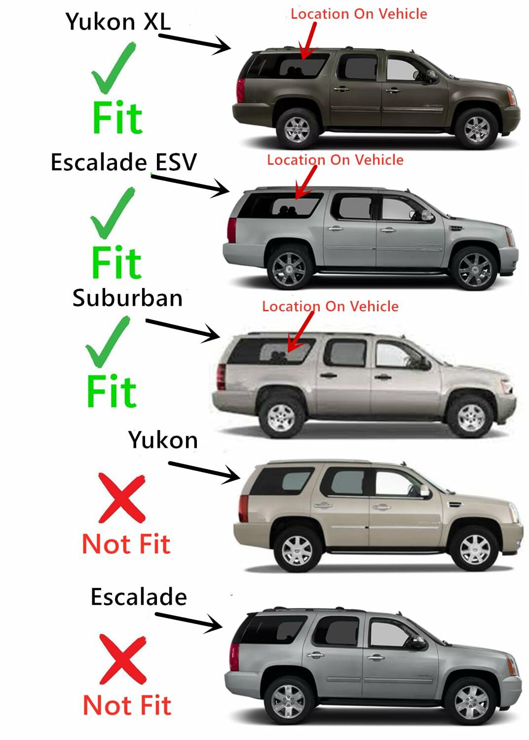 Passenger Right Side Quarter Window Quarter Glass Compatible with Chevrolet Suburban/Cadillac Escalade ESV/GMC Yukon XL 2007-2010 Models