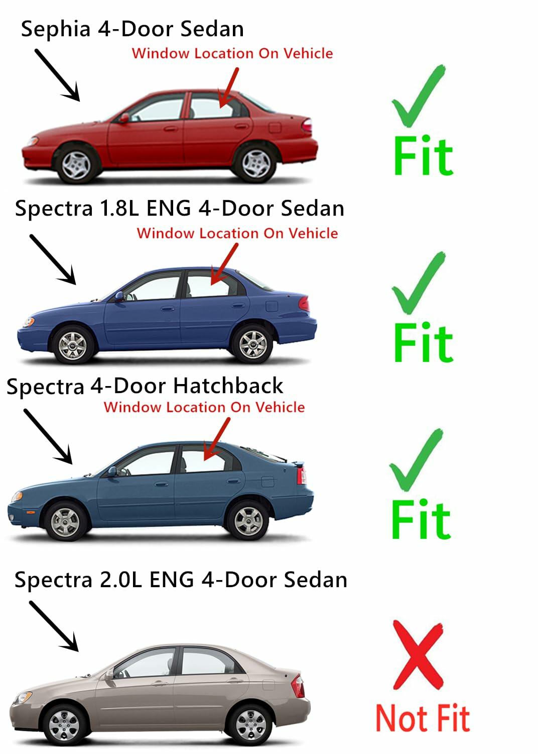 Tempered Driver Left Side Rear Door Window Door Glass Compatible with Kia Sephia 1998-2001 / Spectra 1.8L Eng 2000-2004 Models