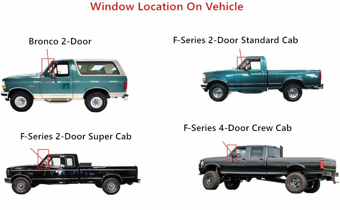 Driver Left Side Front Vent Window Vent Glass Compatible with Ford Bronco/F150/F250/F350 1992-1997 Models