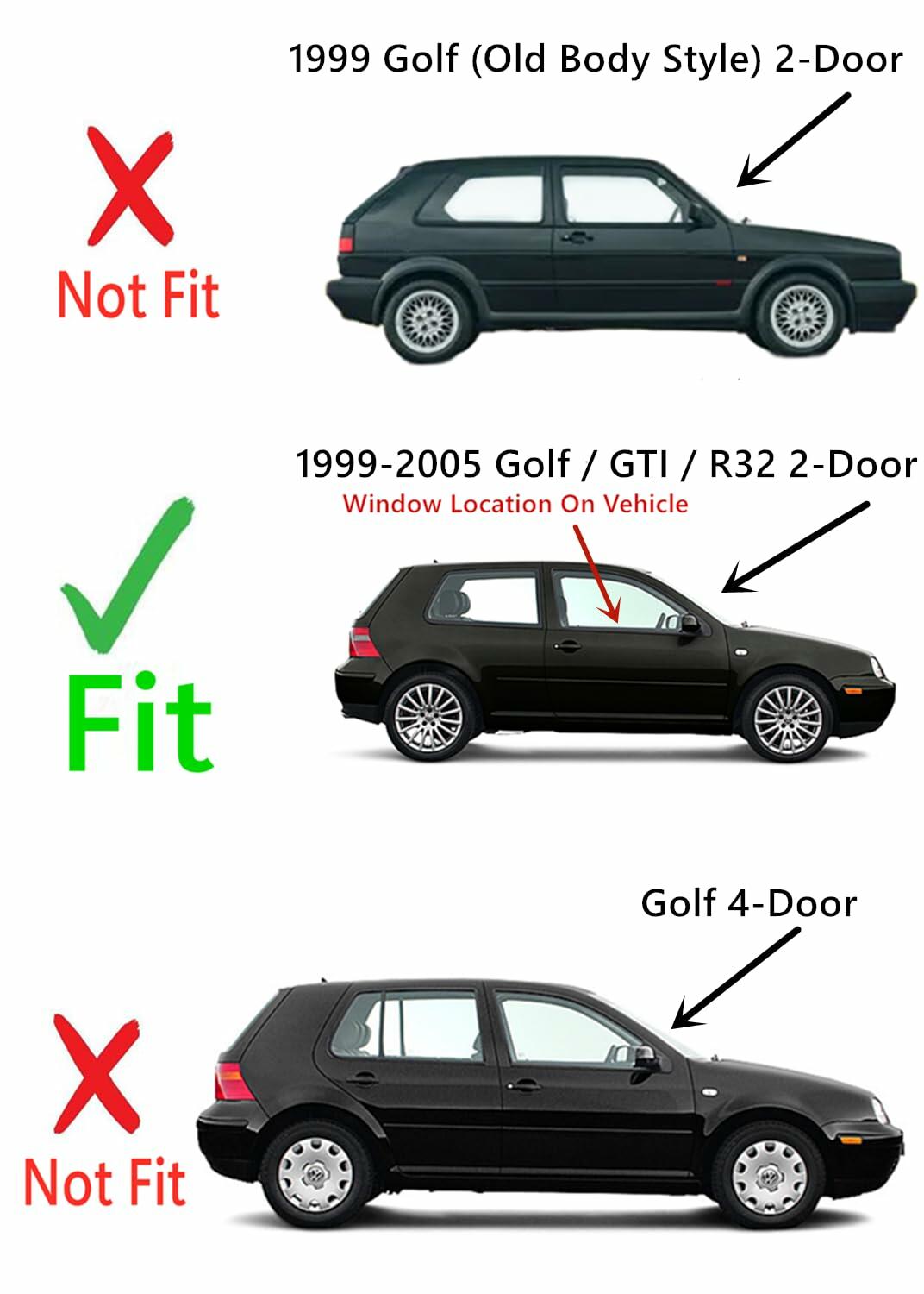 Passenger Right Side Door Window Door Glass Compatible with Volkswagen GTI 1999-2005 / New Golf 1999 / Golf 2000-2005 / R32 2004-2005 2-Door Hatchback Models