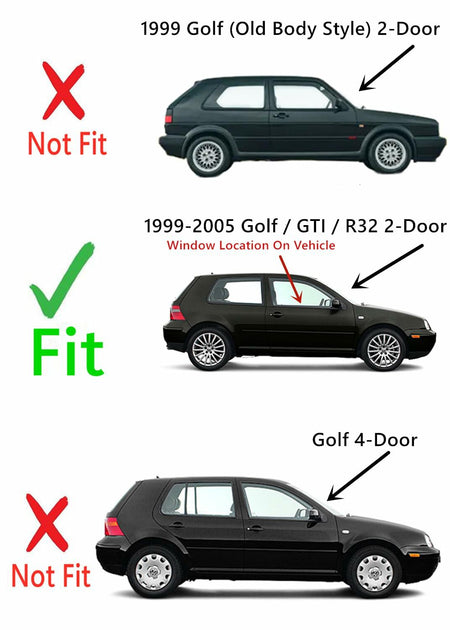 Passenger Right Side Door Window Door Glass Compatible with Volkswagen GTI 1999-2005 / New Golf 1999 / Golf 2000-2005 / R32 2004-2005 2-Door Hatchback Models