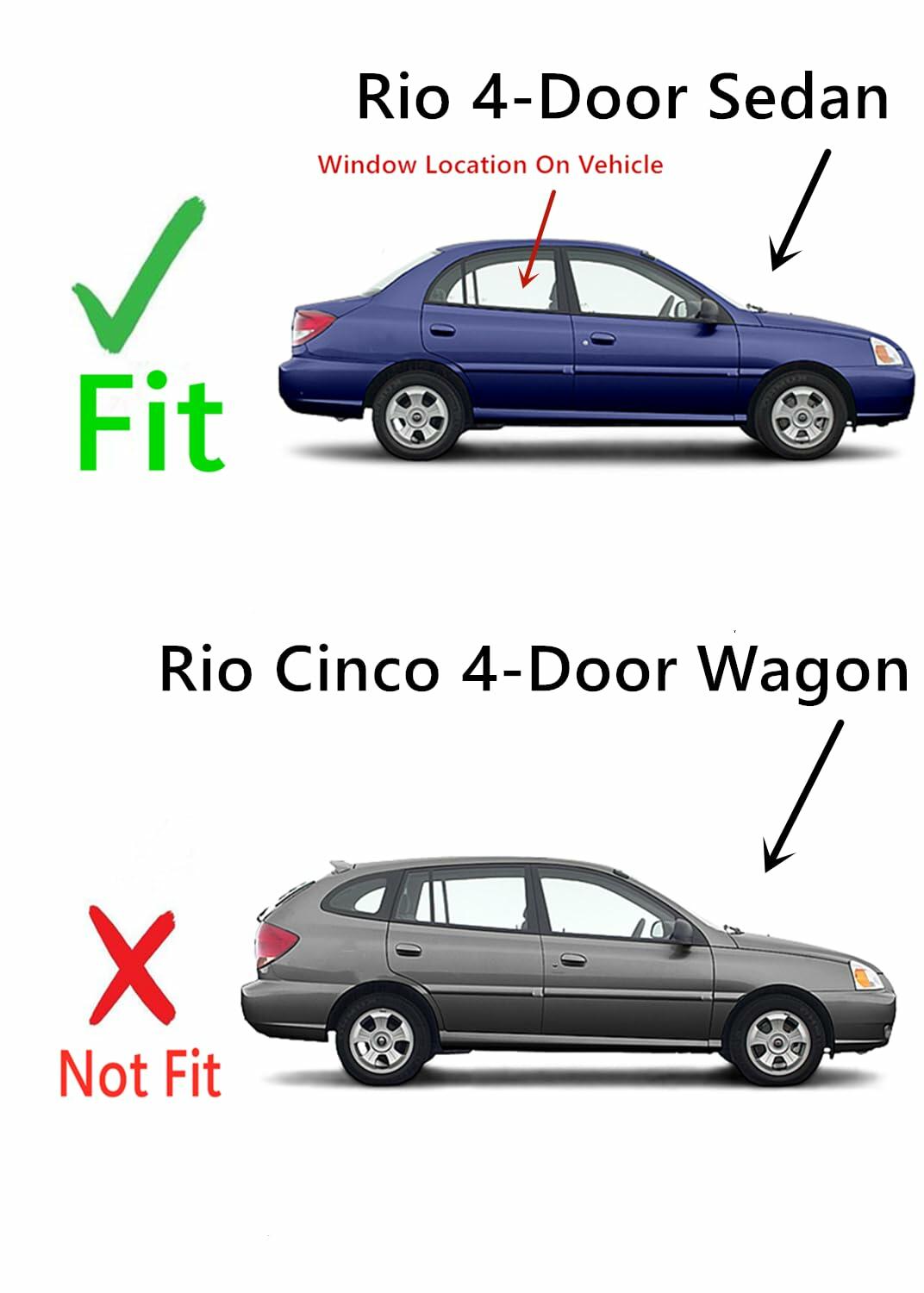 Passenger Right Side Rear Door Window Door Glass Compatible with Kia Rio 4 Door Sedan 2001-2005 Models