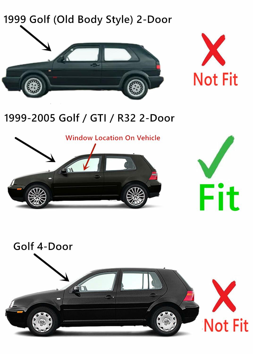 Driver Left Side Door Window Door Glass Compatible with Volkswagen GTI 1999-2005 / New Golf 1999 / Golf 2000-2005 / R32 2004-2005 2-Door Hatchback Models
