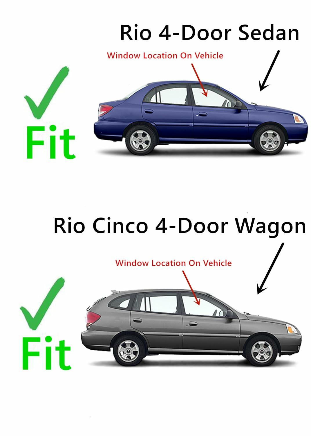Tempered Passenger Right Side Front Door Window Door Glass Compatible with Kia Rio Sedan / Wagon 2001-2005 Models