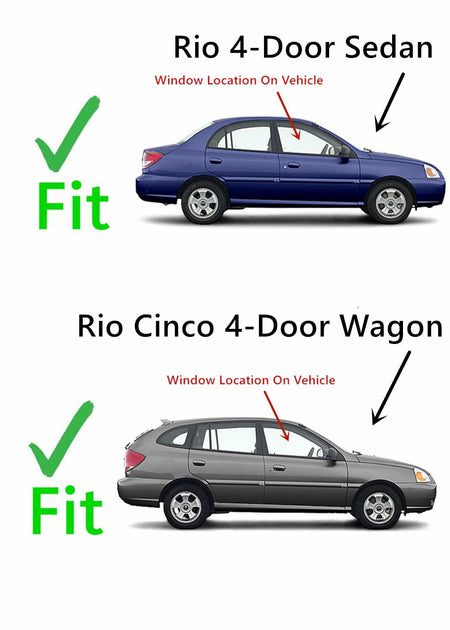 Tempered Passenger Right Side Front Door Window Door Glass Compatible with Kia Rio Sedan / Wagon 2001-2005 Models