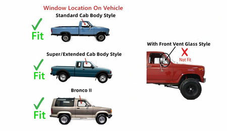 W/O Vent Style Passenger Right Side Door Window Door Glass Compatible with Ford Ranger Pickup/Bronco II 1983-1988 Models
