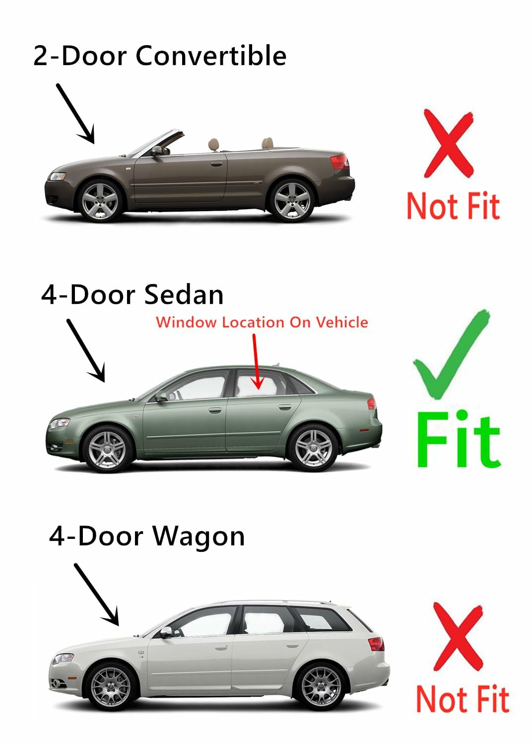 Driver Left Side Rear Door Window Door Glass Compatible with Audi A4 2002-2008 / S4 2004-2008 / RS4 2006-2008 4 Door Sedan Models