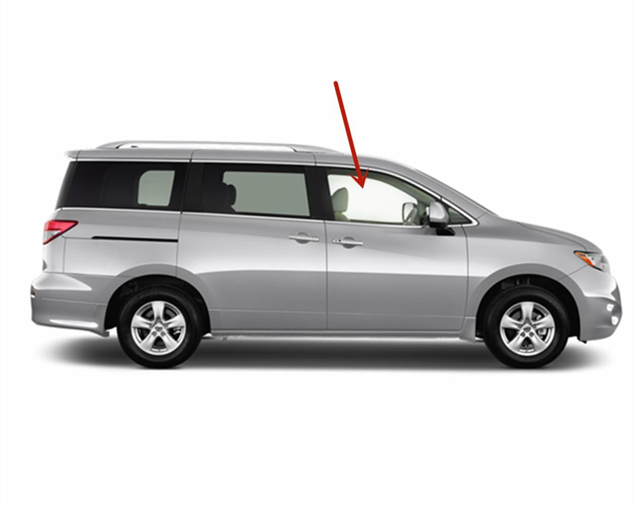 Tempered Passenger Right Side Front Door Window Door Glass Compatible with Nissan Quest 2011-2017 US Models Only