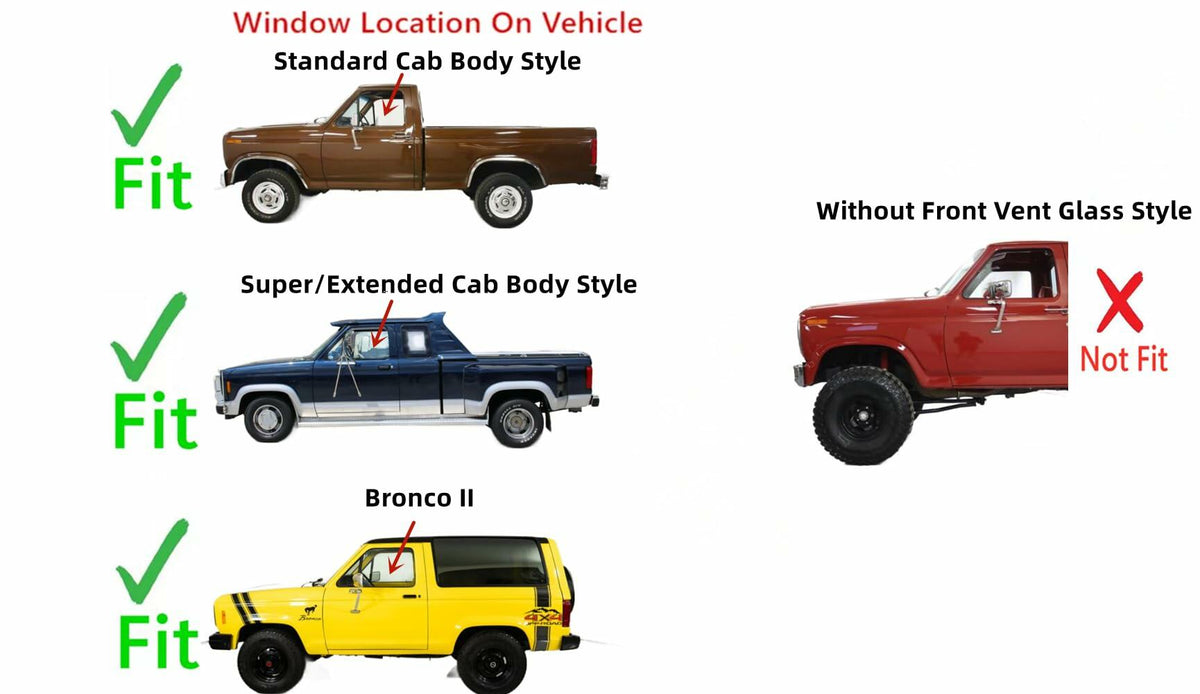 W/Vent Style Driver Left Side Door Window Door Glass Compatible with Ford Ranger Pickup/Bronco II 1983-1988 Models