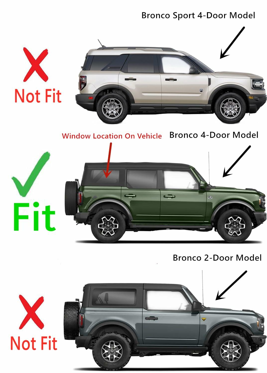 OEM Tempered Passenger Right Side Quarter Window Quarter Glass Compatible with Ford Bronco 2021-2026 4 Door Models