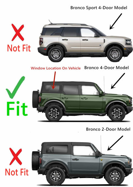 OEM Tempered Passenger Right Side Quarter Window Quarter Glass Compatible with Ford Bronco 2021-2026 4 Door Models