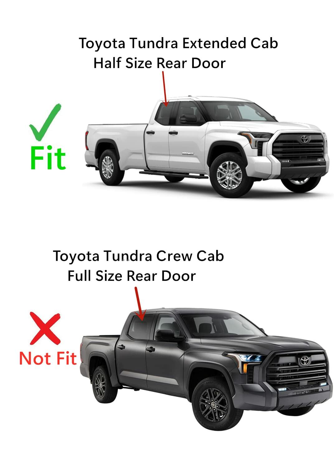 Tempered Passenger Right Side Rear Door Window Door Glass Compatible with Toyota Tundra 4 Door Extended Cab Pickup 2022-2025 Models