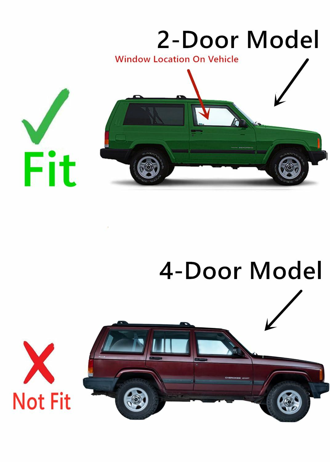 Passenger Right Side Door Window Door Glass Compatible with Jeep Cherokee 2 Door Utility 1997-2001 Models