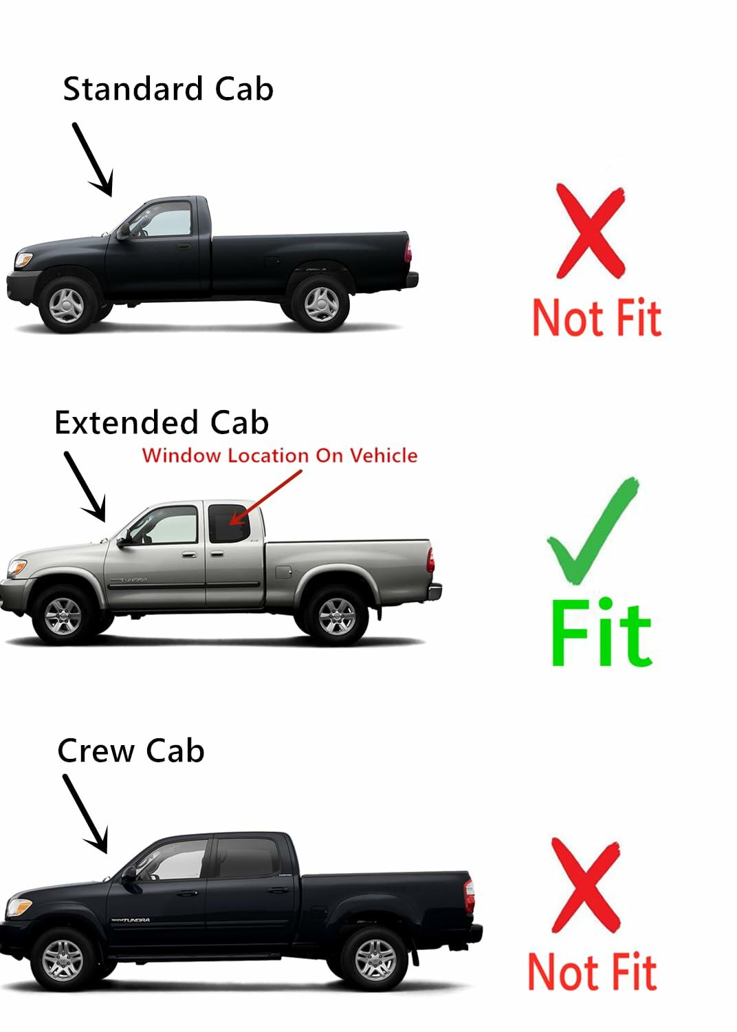 Driver Side Left Quarter Window Quarter Glass Movable Compatible with Toyota Tundra Pickup Extended Cab 2000-2006 Models