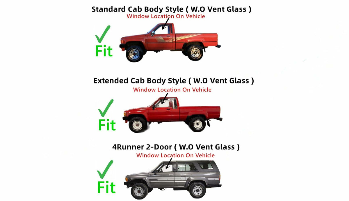 Driver Left Side Door Window Door Glass W/O Vent Style Compatible with Toyota Pickup 1984-1988 / 4Runner 1985-1989 Models
