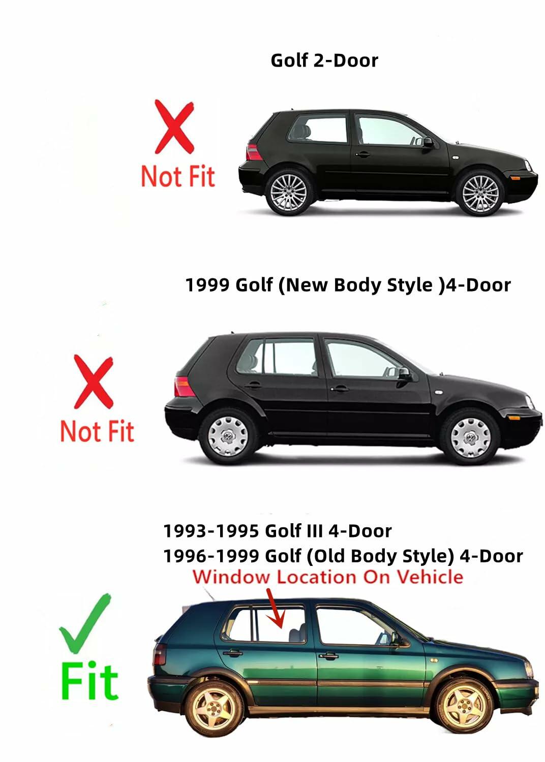Passenger Right Side Rear Door Window Door Glass Compatible with Volkswagen Golf / Golf III / Jetta / Jetta III 1993-1999 4 Door Models