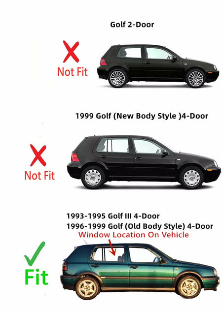 Passenger Right Side Rear Door Window Door Glass Compatible with Volkswagen Golf / Golf III / Jetta / Jetta III 1993-1999 4 Door Models