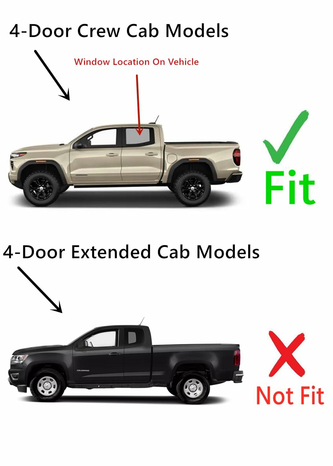 Tempered Driver Left Side Rear Door Window Door Glass Compatible with GMC Canyon / Chevrolet Colorado 4-Door Crew Cab Pickup 2023-2026 Models