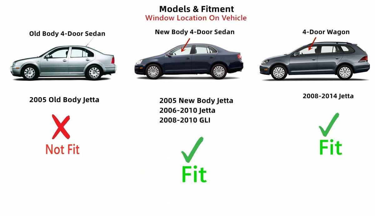 Driver Left Side Front Door Window Door Glass Compatible with Volkswagen Jetta 2006-2010 / Jetta (New) 2005 / GLI 2008-2010 4 Door Sedan Models / Jetta 4 Door Wagon 2008-2014 Models