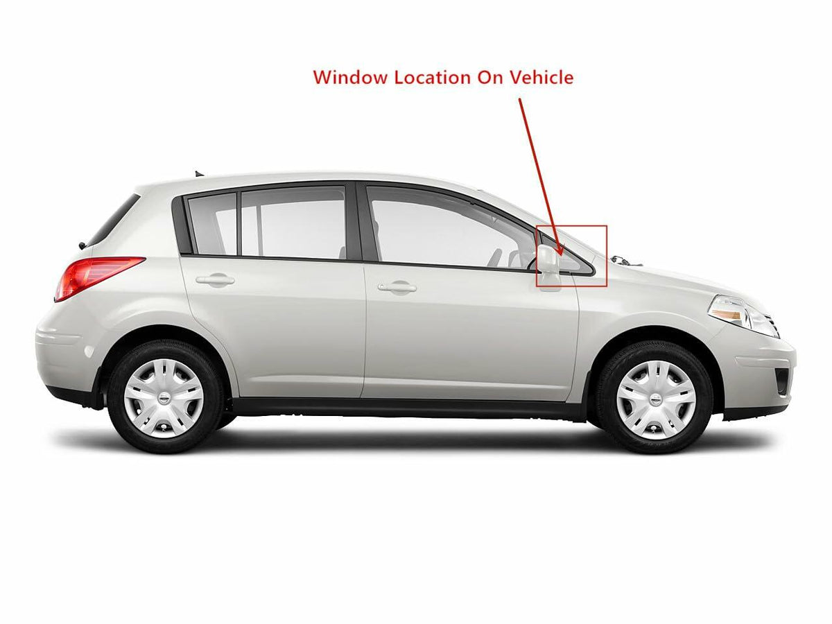 Black Moulding Style Tempered Passenger Right Side Front Vent Window Vent Glass Compatible with Nissan Versa 4-Door Hatchback 2007-2013 Models