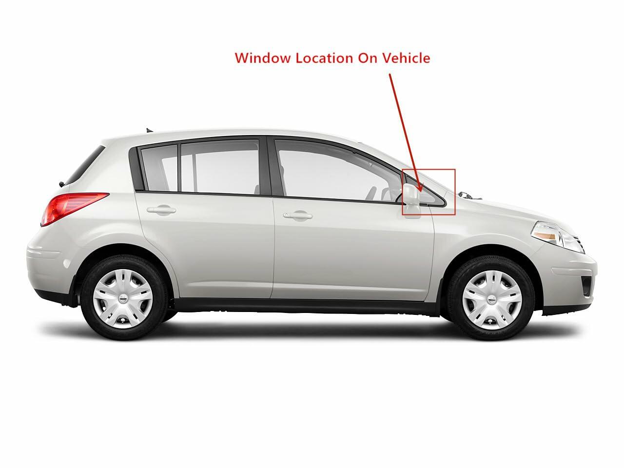 Black Moulding Style Tempered Passenger Right Side Front Vent Window Vent Glass Compatible with Nissan Versa 4-Door Hatchback 2007-2013 Models