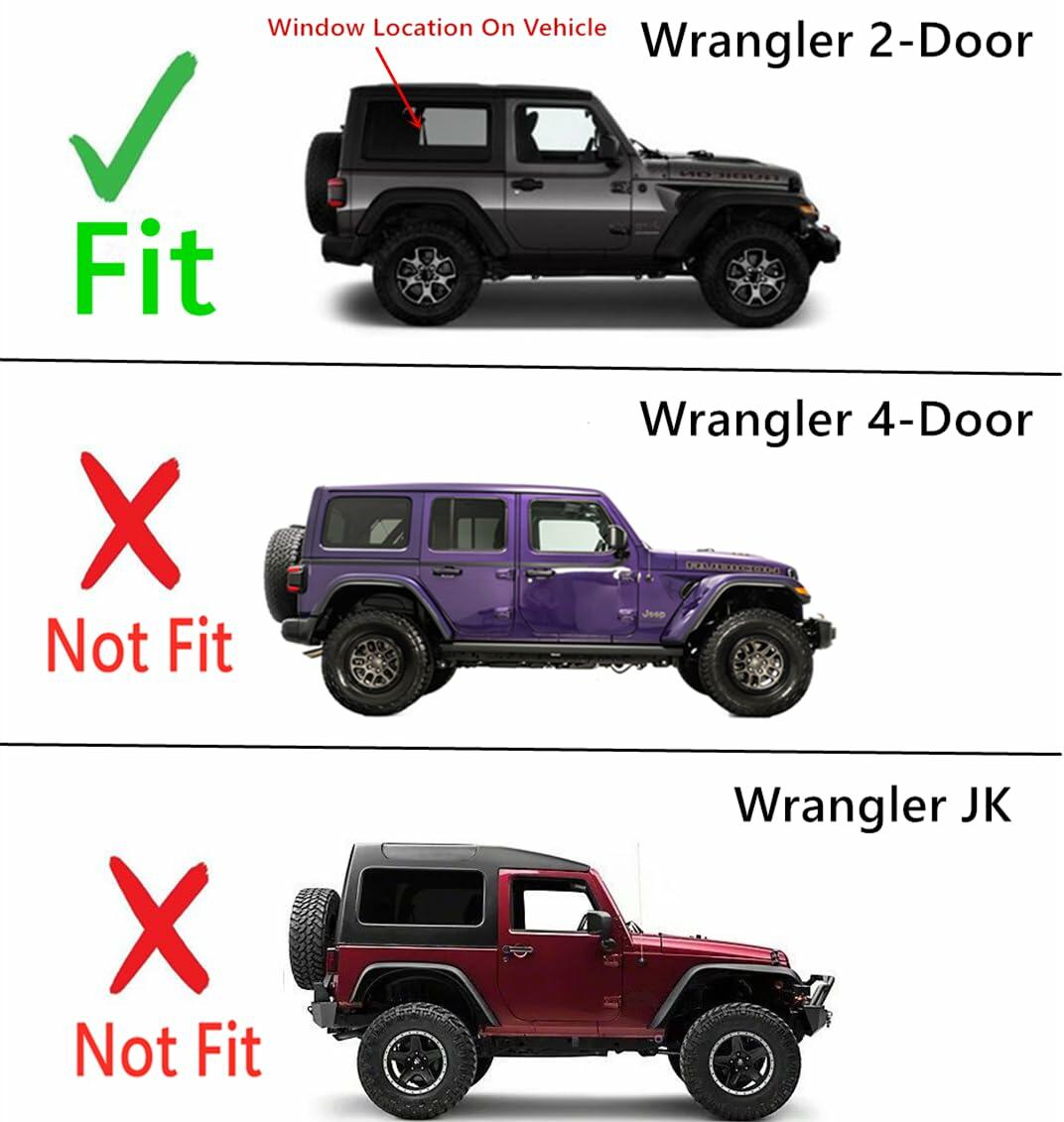 Laminated Passenger Right Side Quarter Window Quarter Glass Compatible with Jeep Wrangler 2-Door 2018-2026 Models