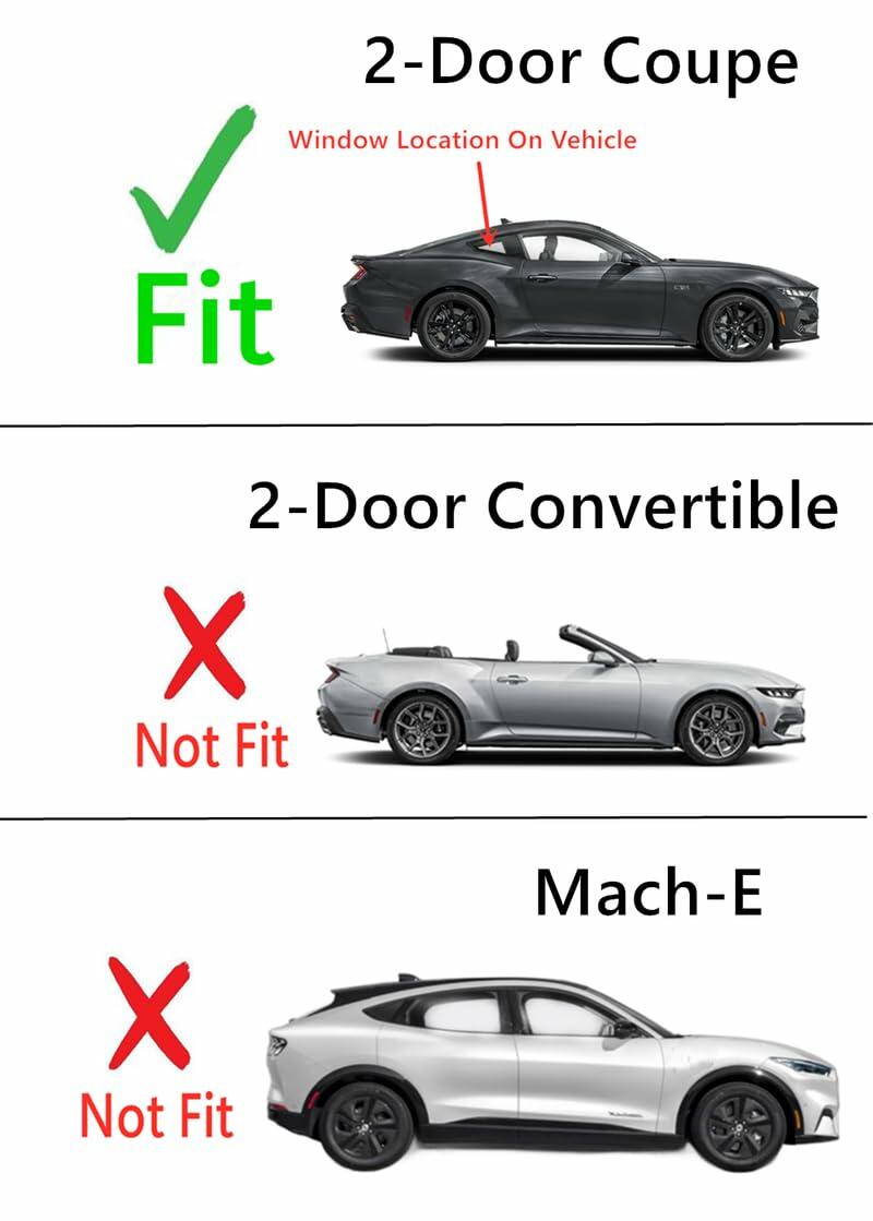 Passenger Right Side Quarter Window Glass Compatible with Ford Mustang 2-Door Coupe 2024-2026 Models