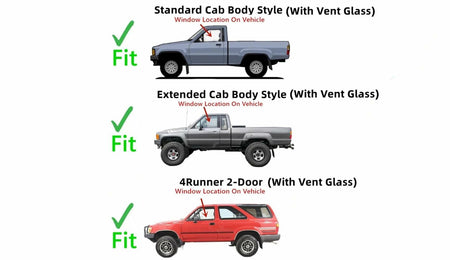 Driver Left Side Door Window Door Glass W/Vent Compatible with Toyota Pickup 1984-1988 / Toyota 4Runner 1985-1989