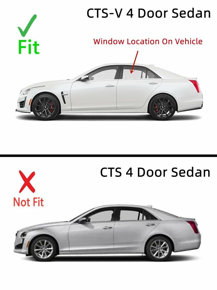 Tempered Driver Left Side Rear Door Window Door Glass Compatible with Cadillac CTS-V 2016-2019 Models (Not For CTS Models)