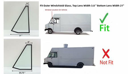 Tempered Driver Left Side Outer Windshield Window Glass ( Top Lens 3.8 " , Bottom Lens 21" ) Compatible with Utilimaster Aeromaster 2000-2012 / Workhorse FasTrack Step Van 2006-2012 Models