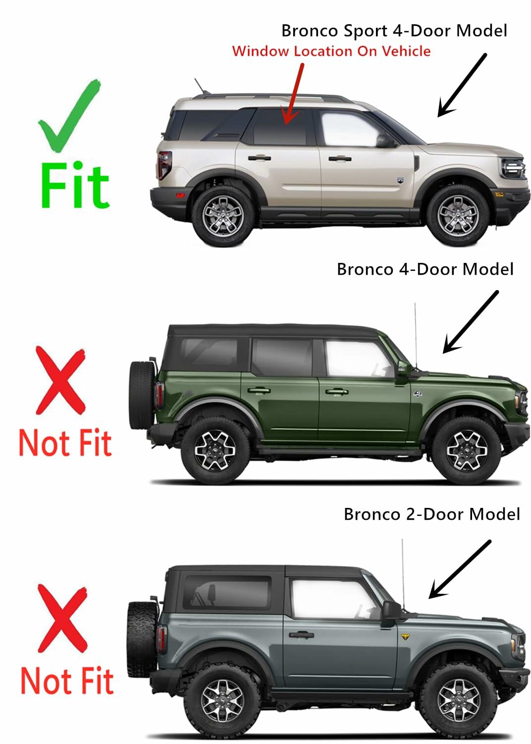Tempered Passenger Right Side Rear Door Window Door Glass Compatible with Ford Bronco Sport 2021-2026 Models (Doesn't Fit Bronco)