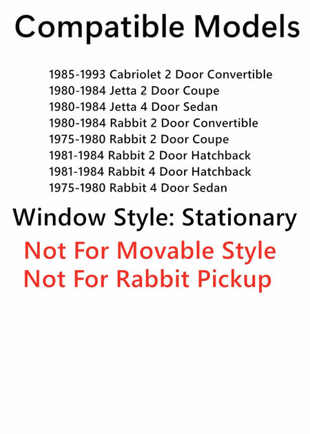 Stationary Tempered Driver Left Side Front Vent Window Vent Glass Compatible with Volkswagen Cabriolet 1985-1993 / Rabbit Jetta 1975-1984 Models (Not For Rabbit Pikcup)