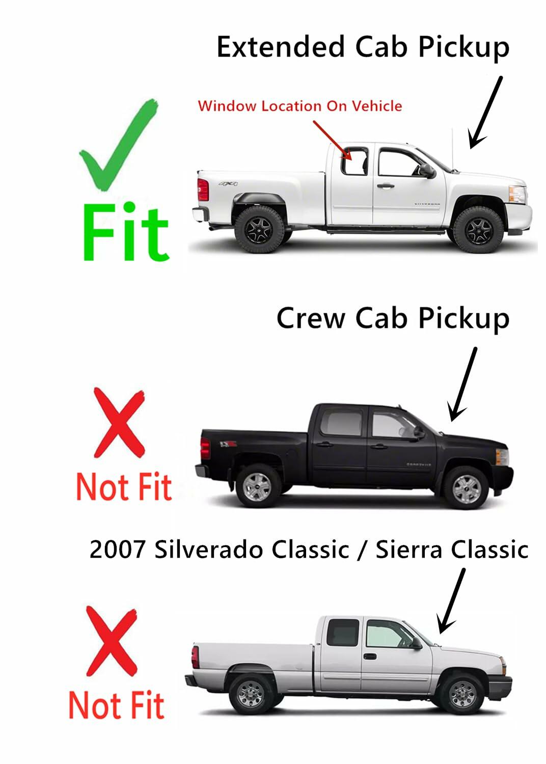 Movable Clear Tempered Passenger Right Side Quarter Window Quarter Glass Compatible with Chevrolet Silverado / GMC Sierra 1500 2500 2500HD 3500HD 2007-2013 Extended Cab Models (Not For 2007 Classic)