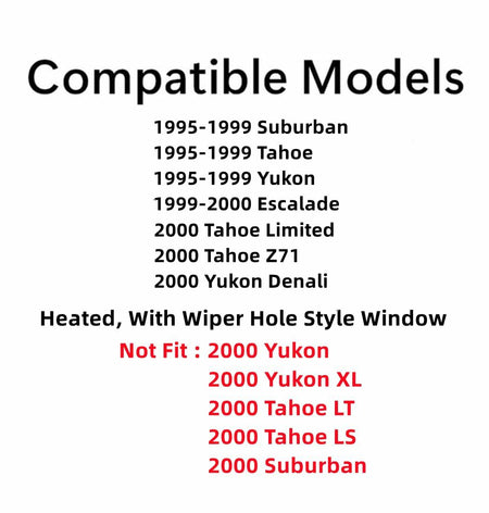 Back Window Tailgate Glass Compatible with GMC Suburban & Yukon/Chevrolet Suburban & Tahoe 1995-1999/Chevrolet Tahoe Limited & Tahoe Z71/GMC Yukon Denali/Cadillac Escalade 2000 Models
