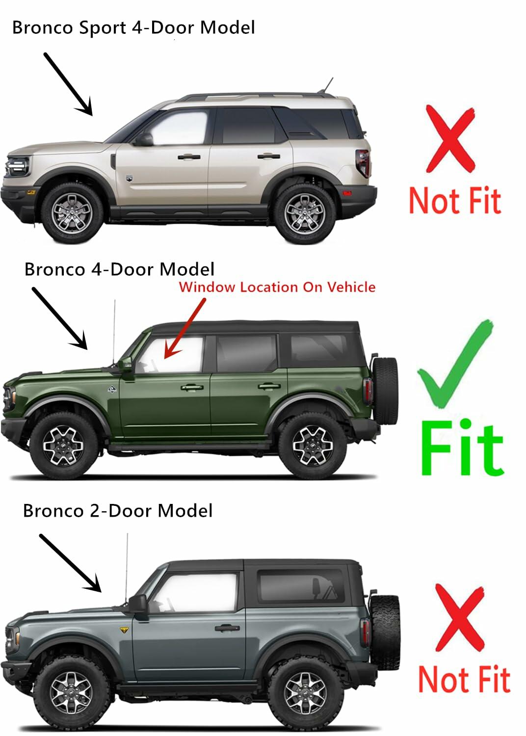 Tempered Driver Left Side Front Door Window Door Glass Compatible with Ford Bronco 2021-2026 4-Door Models (Not For Bronco Sport Or 2-Door Models)