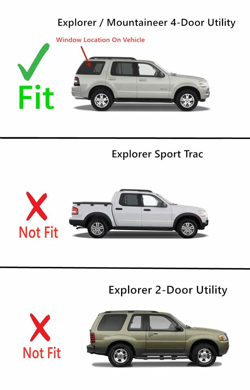 With-Antenna Style Passenger Right Side Quarter Window Quarter Glass Compatible with Ford Explorer Mercury Mountaineer 2002-2010 Models
