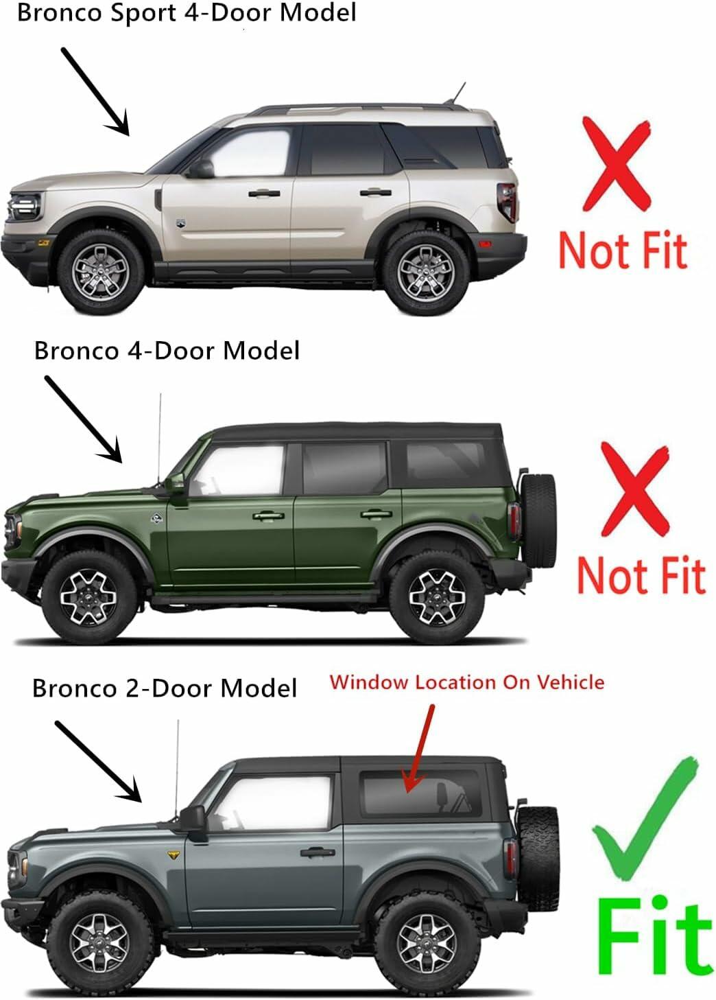 Tempered Driver Left Side Rear Quarter Window Quarter Glass Compatible with Ford Bronco 2021-2026 2-Door Models (Not For 4-Door Models)