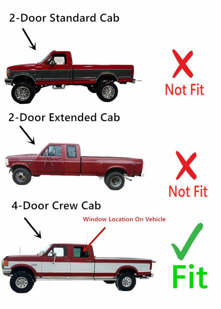 Tempered Driver Left Side Rear Door Window Door Glass Compatible with Ford F350 4-Door Crew Cab Pickup 1987-1994 Models