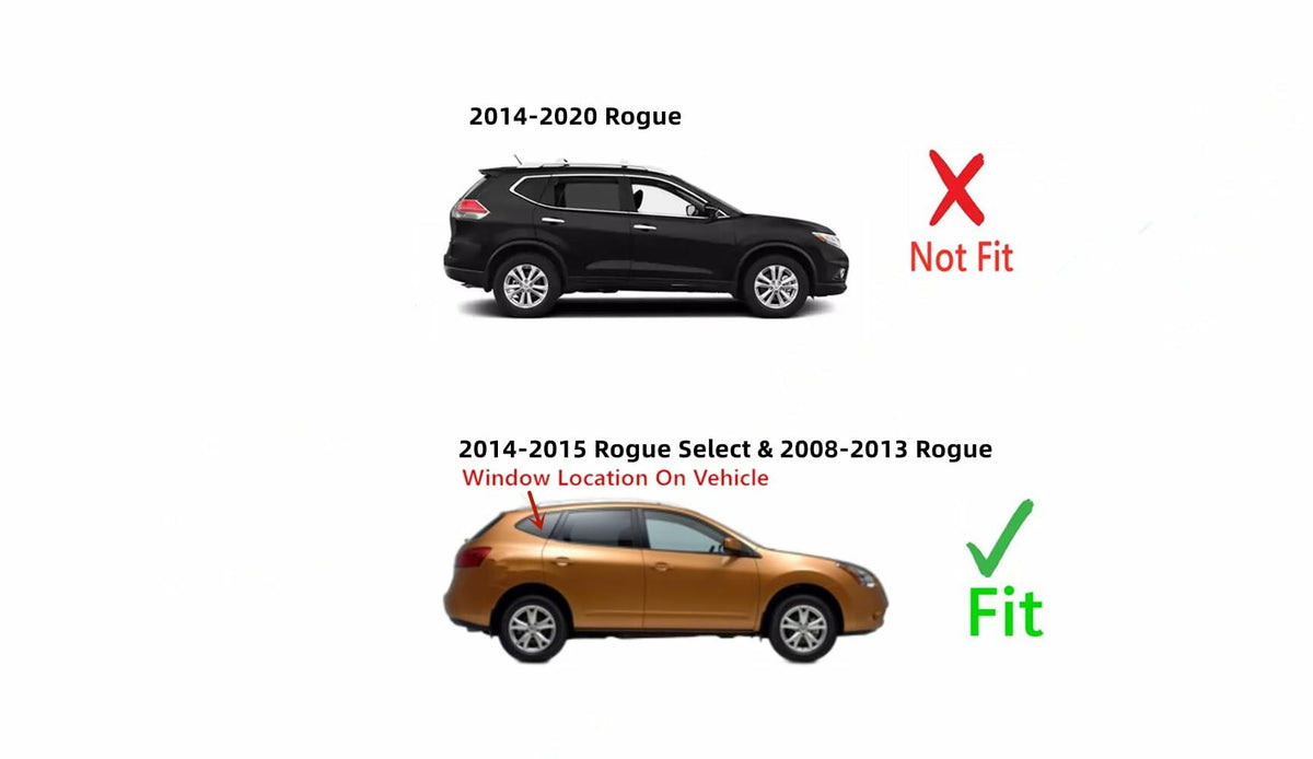 Passenger Right Side Quarter Window Quarter Glass Compatible with Nissan Rogue 2008-2013 / Rogue Select 2014-2015 Models