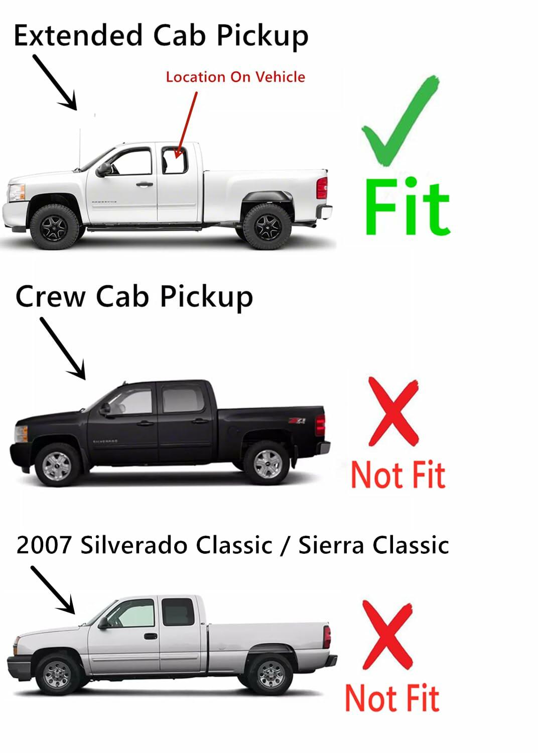 Movable Clear Tempered Driver Left Side Quarter Window Quarter Glass Compatible with Chevrolet Silverado / GMC Sierra 1500 2500 2500HD 3500HD 2007-2013 Extended Cab Models (Not For 2007 Classic)