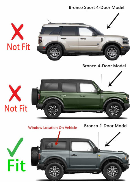 Tempered Passenger Right Side Quarter Window Quarter Glass Compatible with Ford Bronco 2021-2026 2-Door Models (Not For 4-Door Models)
