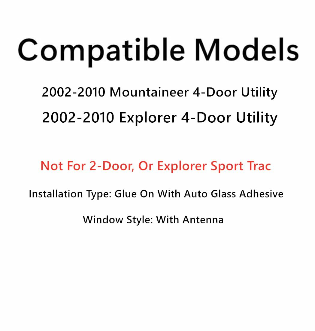 With-Antenna Style Passenger Right Side Quarter Window Quarter Glass Compatible with Ford Explorer Mercury Mountaineer 2002-2010 Models