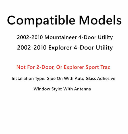 With-Antenna Style Passenger Right Side Quarter Window Quarter Glass Compatible with Ford Explorer Mercury Mountaineer 2002-2010 Models