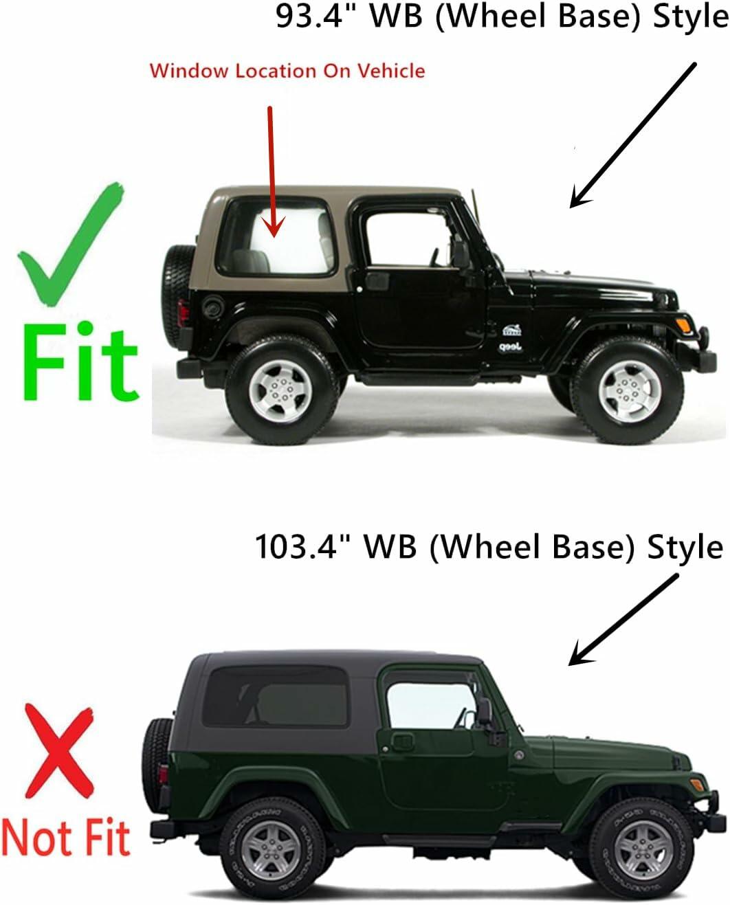Tempered Clear Passenger Right Side Rear Quarter Window Quarter Glass Compatible with Jeep Wrangler 93.4'' WB Short Wheel Base 1987-2006 Models