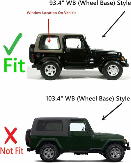 Tempered Clear Passenger Right Side Rear Quarter Window Quarter Glass Compatible with Jeep Wrangler 93.4'' WB Short Wheel Base 1987-2006 Models