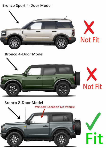 Tempered Driver Left Side Door Window Door Glass Compatible with Ford Bronco 2021-2026 2-Door Models (Not For 4-Door Models)