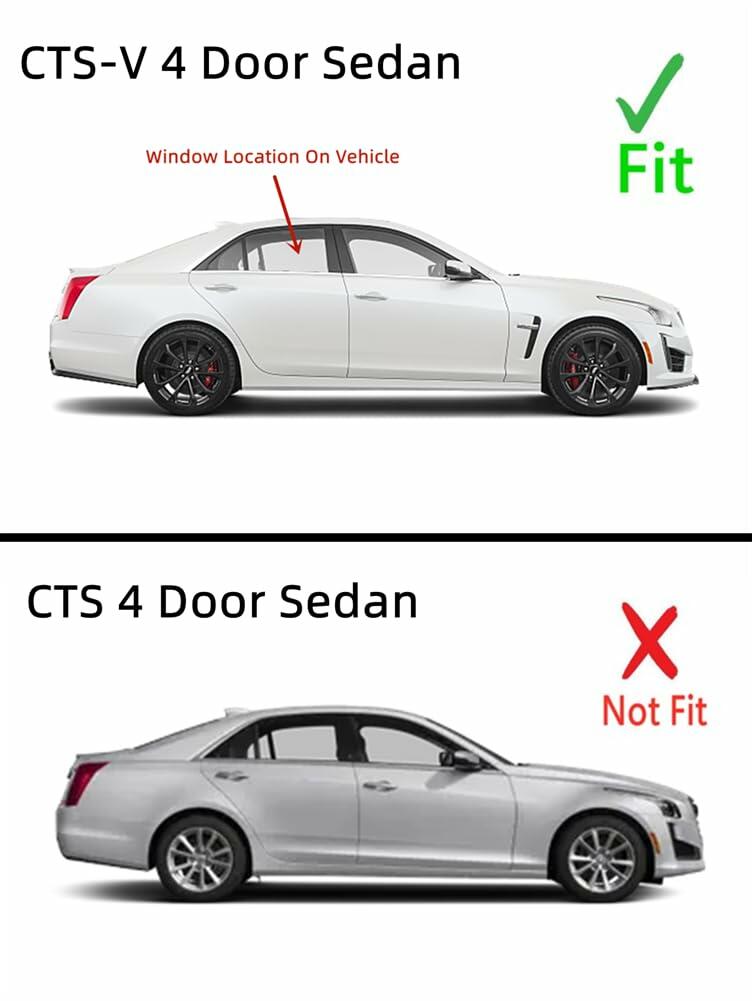 Tempered Passenger Right Side Rear Door Window Door Glass Compatible with Cadillac CTS-V 2016-2019 Models (Not For CTS Models)