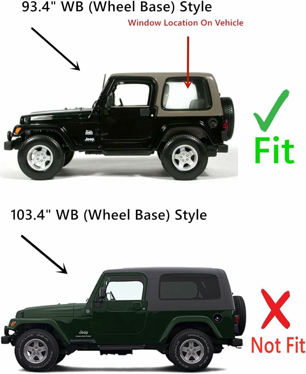 Tempered Clear Driver Left Side Rear Quarter Window Quarter Glass Compatible with Jeep Wrangler 93.4'' WB Short Wheel Base 1987-2006 Models
