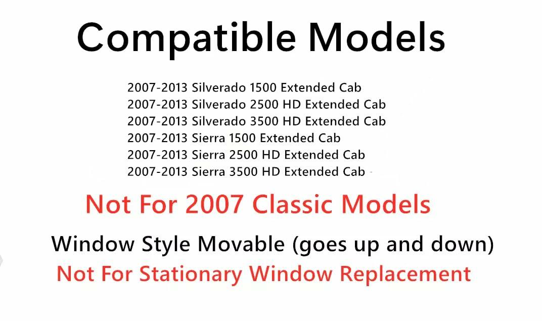 Movable Clear Tempered Driver Left Side Quarter Window Quarter Glass Compatible with Chevrolet Silverado / GMC Sierra 1500 2500 2500HD 3500HD 2007-2013 Extended Cab Models (Not For 2007 Classic)