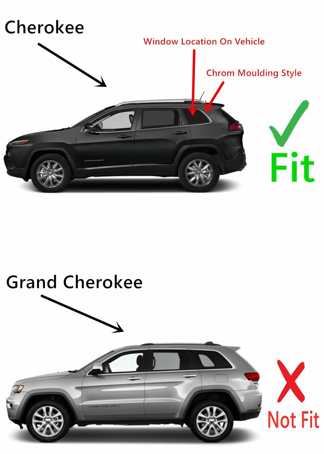 OE Chrome Moulding Style Privacy Driver Left Side Quarter Window Glass Compatible with Jeep Cherokee 2014-2018 Models (Not For Grand Cherokee)